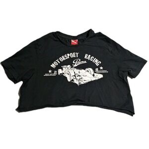 Puma Motorsport Racing Cropped Graphic T Shirt Womens Large Black Y2K